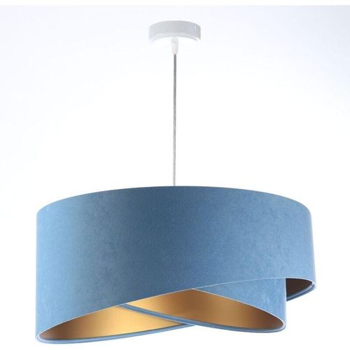 4255596668363 - Hängelampe Stoff d 50 cm rund h max 102 cm in Weiß Blau Gold E27 Modern Hängeleuchte - Weiß Blau Gold