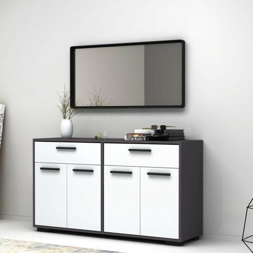 0645656379478 - Toscohome - Mehrzweck-Anrichte 140 cm grau und weiß Truva