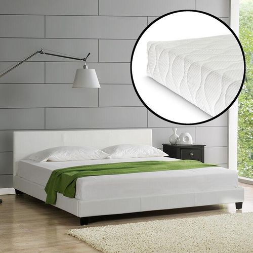 4260390265885 - [corium] - Kunstlederbett Albacete mit Matratze 140x200 weiß Corium - Weiß