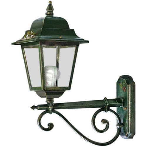 4255596705150 - Licht-erlebnisse - Außenlampe Wand Aluminium E27 IP43 55 cm hoch in Grün Gold antik Blumendekor Bunt Rustikal - Grün Gold antik Blumendekor Bunt