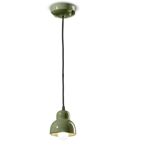 4255596706027 - Licht-erlebnisse - Pendelleuchte Keramik rund d 11 cm h max 132 cm Farngrün E14 Retro Design Keramiklampe - Farngrün