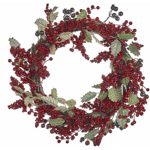 4251682289504 - Beliani - Weihnachtskranz Rot und Grün ⌀ 40 cm Rund Künstlich mit Beeren Kranz für Weihnachten Weihnachtsdeko Adventskranz