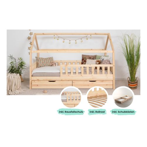 4251105969174 - TiCAA Kinderbett Hausbett Montessori Kay 90x200 100x200 cm 120x200 cm 140x200 für Jungen & Mädchen mit Schubladen Rausfallschutz & Rolllattenrost - aus Kiefer Massivholz für Kinderzimmer 4251105969174 - TiCAA Kinderbett Hausbett Montessori Kay 90x200 100x200 cm 120x200 cm 140x200 für Jungen & Mädchen mit Schubladen Rausfallschutz & Rolllattenrost - aus Kiefer Massivholz für Kinderzimmer