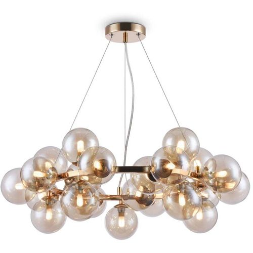 4255596718150 - Licht-erlebnisse - Pendelleuchte Metall Rauchglas 69 cm breit h max 1354 cm in Gold Bernstein G9 25-flammig Modern - Gold Bernstein