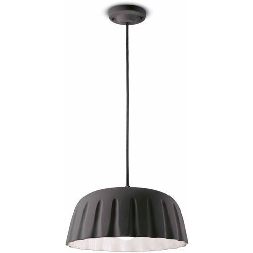 4255596708915 - Licht-erlebnisse - Pendelleuchte Keramik d 40 cm h max 138 cm Dunkelgrau E27 rund Retro Design Keramiklampe - Dunkelgrau