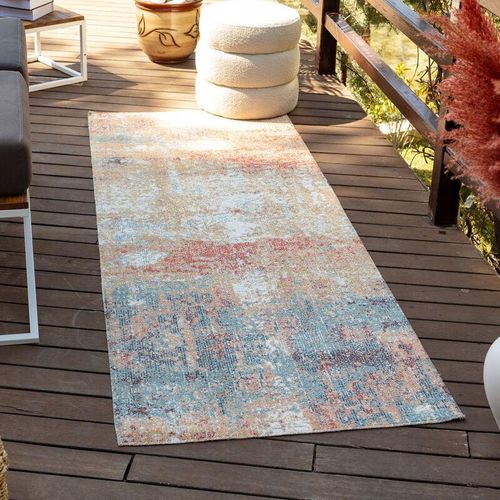 0889292545914 - Teppich Outdoor Indoor Terrasse Balkon Modernes Abstraktes Design Rost und Blau 80 x 220 cm - Surya