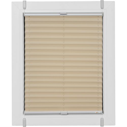 4001442864898 - Plissee One Size Style Crepe Plissees Gr 160 cm zweiseitig verschiebbar 105 cm beige (sand grau grau) Plissees ohne Bohren Zubehörfarbe zum Klemmen