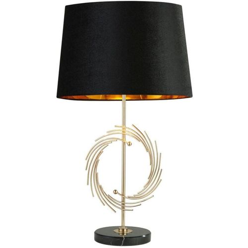 4255596676276 - Licht-erlebnisse - Nachttischlampe Metall Stoff E27 d 35 cm rund 56 cm in Gold Schwarz Modern Tischlampe - Gold Schwarz