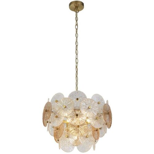 4255596680037 - Licht-erlebnisse - Hängeleuchte Glas Metall G9 ø 45 cm rund h max 120 cm in Bronze Bernstein Modern Pendelleuchte - Bronze Bernstein