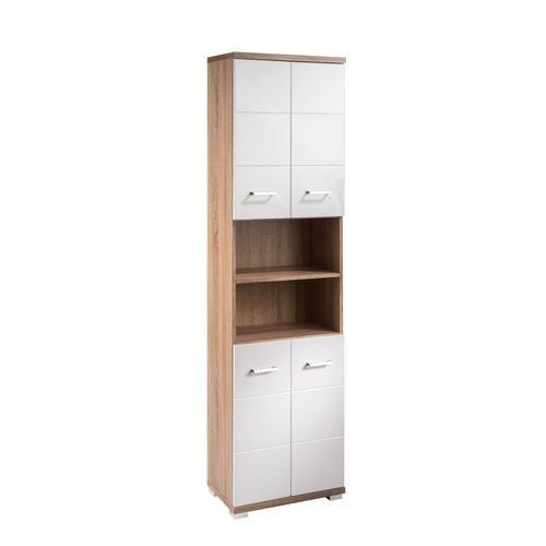 4251942202786 - Byliving - Badezimmer-Hochschrank nebraska Badschrank Sonoma Eiche Türen Hochglanz weiß lackiert Badezimmerschrank 4 Türen mit offenen Elementen 4251942202786 - Byliving - Badezimmer-Hochschrank nebraska Badschrank Sonoma Eiche Türen Hochglanz weiß lackiert Badezimmerschrank 4 Türen mit offenen Elementen