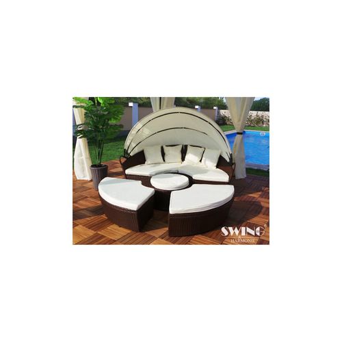 4054748008473 - Swing&Harmonie LED - Sonneninsel Rattan Lounge Polyrattan Sitzgruppe Liege Insel inkl Abdeckcover - versch Ausführungen