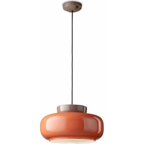 4255596708984 - Licht-erlebnisse - Hängelampe Keramik Glas ø 37 cm rund h max 140 cm Mokka Orange E27 Retro Design Keramiklampe - Mokka Orange