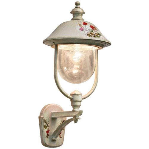 4255596705044 - Licht-erlebnisse - Wandlampe außen Aluminium 55 cm hoch IP43 in Weiß Gold antik Klee Dekor E27 Landhaus - Weiß Gold antik Klee Dekor