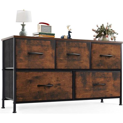 0785856185483 - Sweetcrispy - Kommode mit Schubladen - kommoden & Sideboards für Schlafzimmer Geeignet Komodenschrank mit 5 Schubladen Stoffkommode mit Stabilem