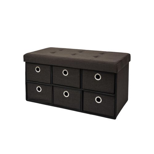 4057216035872 - - Faltbare Sitzbank 76x38x38cm mit 6 Schubladen Sitztruhe 80L Polsterbank Ottomane Leinen Dunkelbraun - dunkelbraun