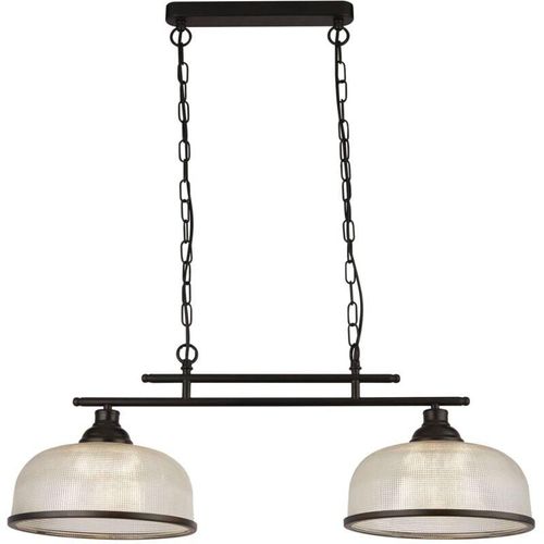 4255596674012 - Licht-erlebnisse - Hängeleuchte Rauchglas Metall E27 h max 120 cm Schwarz 2-flammig länglich Vintage Design - Schwarz Klar Transparent