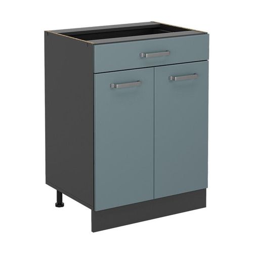 4066731343560 - Küchenschrank mit Schublade R-Line Blau-Grau 60 cm mit Schublade ohne Arbeitsplatte Vicco