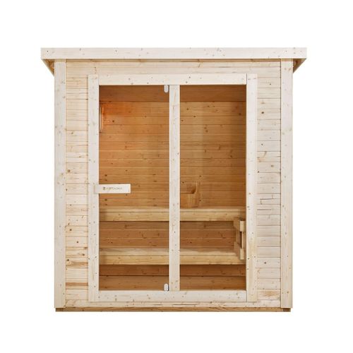 4260565529583 - Outdoor Sauna Varberg mit Ofen & Zubehör - Fichtenholz Gartensauna - komplett Set Outdoorsauna Garten - 200 x 160 cm - 4 Personen - 8 kW - Artsauna