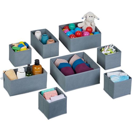 4052025480660 - Schubladen Organizer 8-teiliges Wäscheorganizer Set 3 Größen für Kleiderschrank & Schublade faltbar grau - Relaxdays