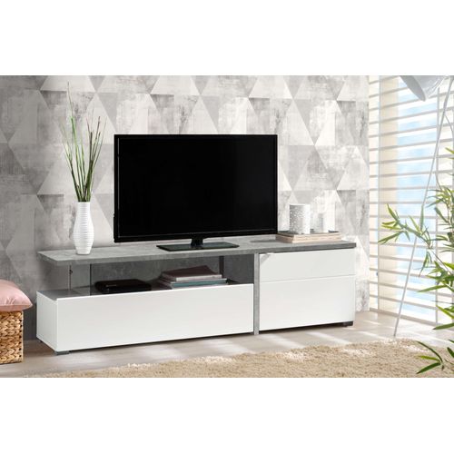 8600608016971 - TV-Board INOSIGN Fortuna Lowboard TV-Schrank TV-Ständer Breite 1605 cm Sideboards Gr B H T 1605 cm x 445 cm x 40 cm Opaque Weiß weiß (opaque weiß) Opaque Weiß mit Segmenten im Betondekor modernes und schickes Design