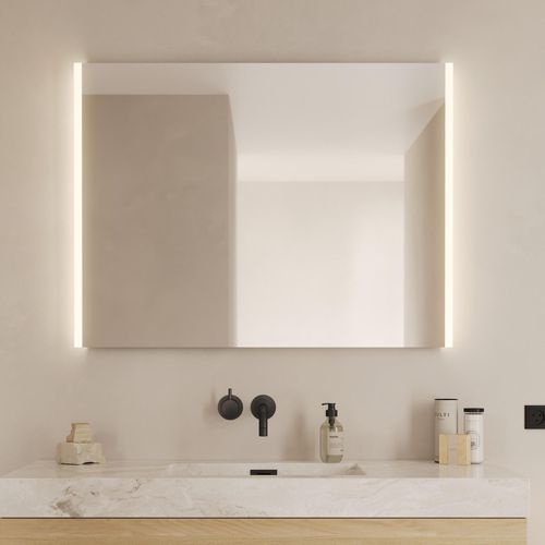 5705387008636 - LED-Lichtspiegel LOEVSCHALL Lago Quadratisch Badzimmerspiegel mit LED Beleuchtung Spiegel Gr B H T 100 cm x 75 cm x 345 cm silberfarben (silber) Verstellbarer Spiegel mit Licht Dänisches Design