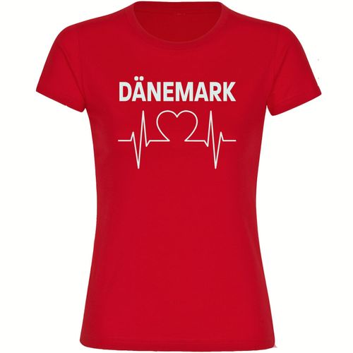 4068859225094 - multifanshop Damen T-Shirt - Dänemark - Herzschlag - Druck weiß - Frauen