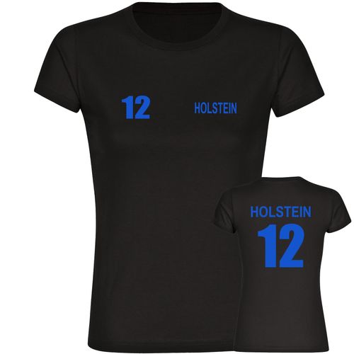 4068859399931 - multifanshop Damen T-Shirt - Holstein - Trikot Nummer 12 - Druck blau - Frauen