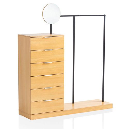 4251757714238 - Garderobe Eiche 145 cm Kleiderschrank Schubläden Kleiderstange Spiegel