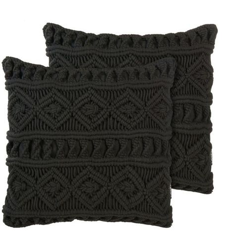 4251682235709 - Beliani - Dekokissen 2er Set Schwarz Baumwolle 45 x 45 cm Strickmuster Boho-Stil Wohnzimmer Salon Schlafzimmer