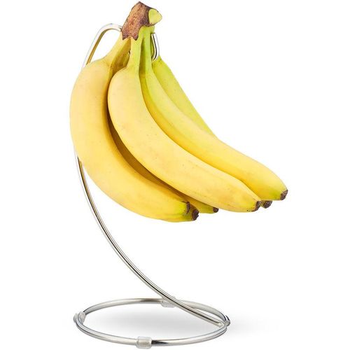 4052025254988 - Relaxdays - Bananenhalter mit rundem Standfuß Bananenhaken Obstaufbewahrung Bananen Trauben verchromtes Eisen silber