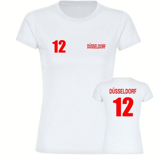 4068859091071 - multifanshop Damen T-Shirt - Düsseldorf - Trikot Nummer 12 - Druck rot - Frauen