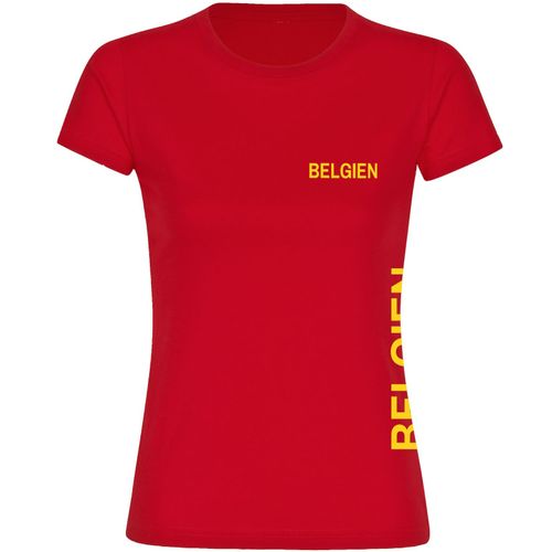 4068859282141 - multifanshop Damen T-Shirt - Belgien - Brust & Seite - Druck gelb - Frauen