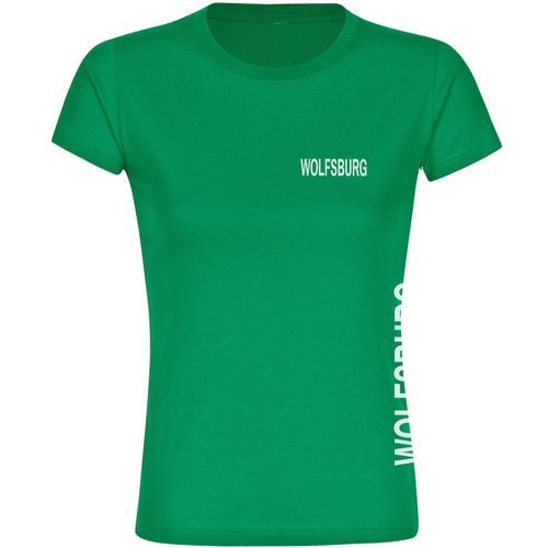 4068859168285 - multifanshop Damen T-Shirt - Wolfsburg - Brust & Seite - Druck weiß - Frauen