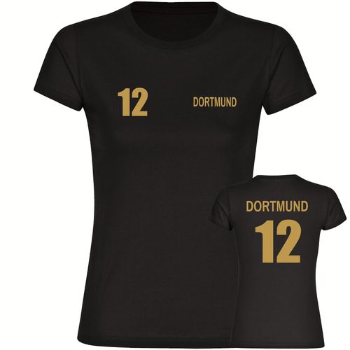 4068859489878 - multifanshop® Damen T-Shirt - Dortmund - Trikot Nummer 12 gold - Druck gold metallic - Frauen