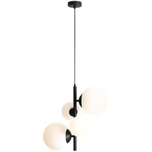 4255596683199 - Licht-erlebnisse - Hängeleuchte Metall Glas E14 b 46 cm h max 120 cm Schwarz Weiß 2-flammig Kugel Schirm rund