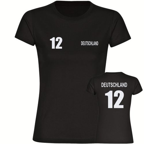 4068859268657 - multifanshop Damen T-Shirt - Deutschland - Trikot Nummer 12 - Druck weiß - Frauen