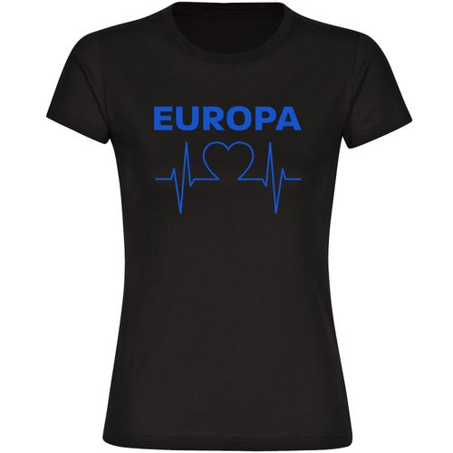 4068859303631 - multifanshop Damen T-Shirt - Europa - Herzschlag - Druck blau - Frauen