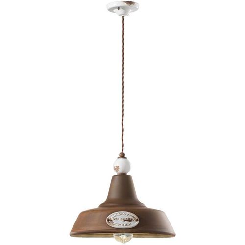 4255596707451 - Licht-erlebnisse - Pendelleuchte Metall ø 35 cm rund h max 150 cm Weiß Shabby Antik Rostbraun E27 Vintage Hängelampe