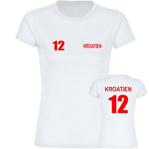 4068859472474 - multifanshop Damen T-Shirt - Kroatien - Trikot Nummer 12 - Druck rot - Frauen