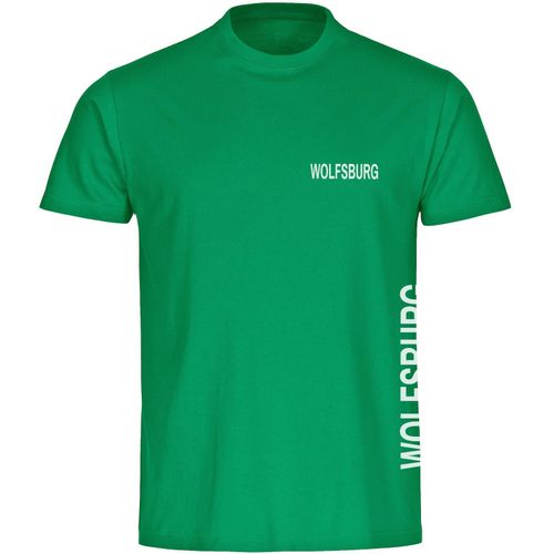 4068859168070 - multifanshop Herren T-Shirt - Wolfsburg - Brust & Seite - Druck weiß - Männer
