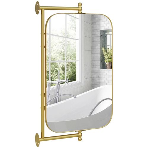 4255633567932 - Badezimmerspiegel 40 x 66 cm schwenkbar Wandspiegel Metallrahmen Gold