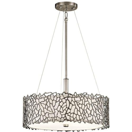 5024005239116 - Elstead - Kichler kl-silver-coral-p-a Hängeleuchte Silver Coral 3xE27 60W Metall klassisches Zinn Leinen Glas geätzt H286-127cm Ø464cm dimmbar