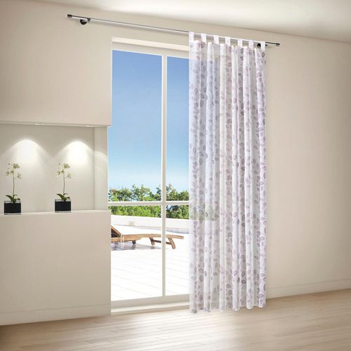 4007863685180 - Gardine Odile Gerster Schlaufen (1 St) halbtransparent Wirkware Schlaufenschal Odile bedruckt lila|weiß