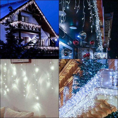 0962061974600 - Vingo 10m 200 led Eisregen Lichterketten Eiszapfen Weihnachtslichterkette Lampenkette lichtvorhang Party IP44 Aussen Innen Kaltweiß