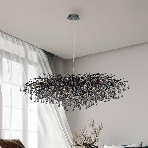 4012248377543 - Kronleuchter Icicle schwarz Glasbehang Länge 150 cm