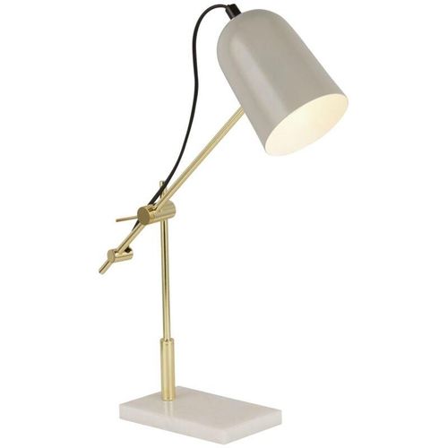 4255596675378 - Licht-erlebnisse - Schreibtischlampe Metall E14 49 cm in Grau Marmor Gold Retro Nachttischleuchte