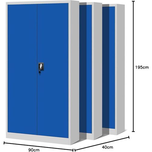 5902560333350 - 3er Set Aktenschrank C001H Büroschrank Metallschrank Stahlschrank Werkzeugschrank Stahlblech Pulverbeschichtet Flügeltürschrank Abschließbar 195 cm x