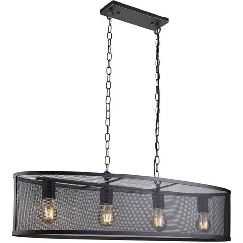 4255596673473 - Licht-erlebnisse - Hängeleuchte Metall E27 h max 150 cm Schwarz 4-flammig länglich Retro Pendelleuchte 4255596673473 - Licht-erlebnisse - Hängeleuchte Metall E27 h max 150 cm Schwarz 4-flammig länglich Retro Pendelleuchte
