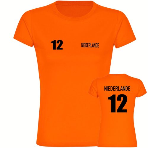4068859458010 - multifanshop Damen T-Shirt - Niederlande - Trikot Nummer 12 - Druck schwarz - Frauen