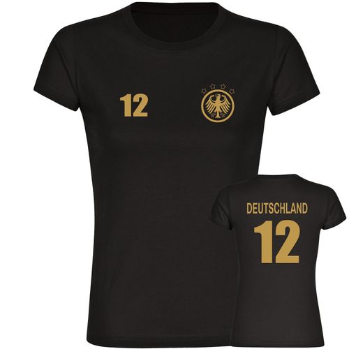 4068859265151 - multifanshop Damen T-Shirt - Deutschland - Adler Retro Trikot 12 Gold - Druck gold metallic - Frauen 4068859265151 - multifanshop Damen T-Shirt - Deutschland - Adler Retro Trikot 12 Gold - Druck gold metallic - Frauen